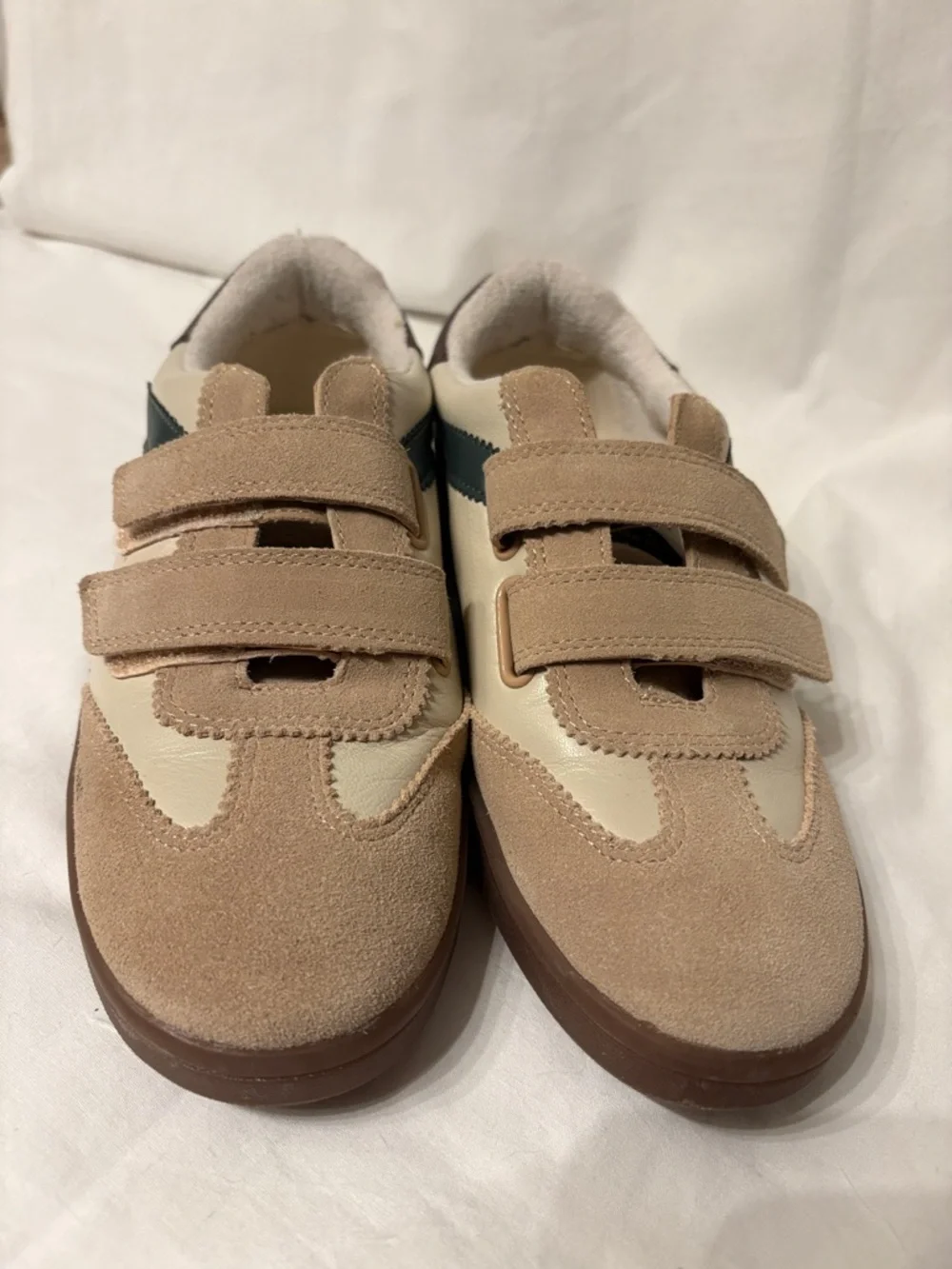 Sam Edelman Talia Velcro Sneakers SZ 8M Brown/Cream with Dark Green Accent
